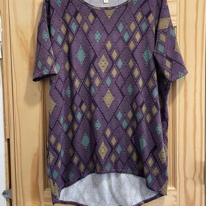 LulaRoe XXS IRMA shirt purple, black, tan, blue